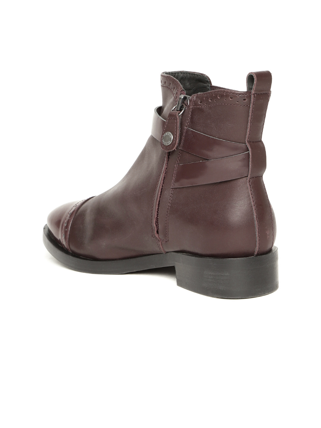 Women Burgundy Leather Mid-Top Flat Boots Women Burgundy Leather Mid-Top Flat Boots