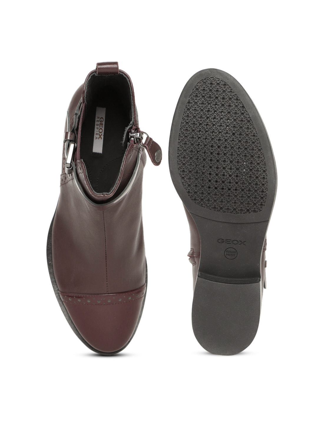 Women Burgundy Leather Mid-Top Flat Boots Women Burgundy Leather Mid-Top Flat Boots