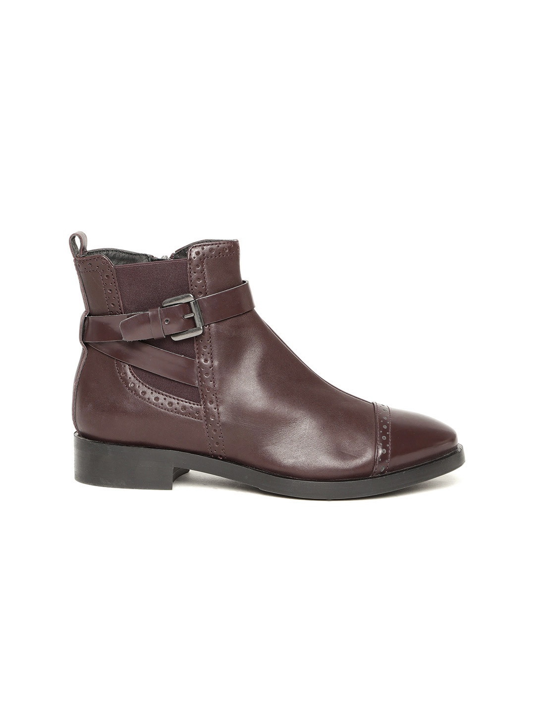 Women Burgundy Leather Mid-Top Flat Boots Women Burgundy Leather Mid-Top Flat Boots