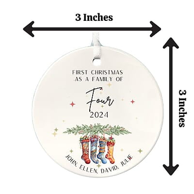 Family of 4 First Christmas 3, Personalized 2024 Custom Ceramic Ornament Heirloom Keepsake, Adoption