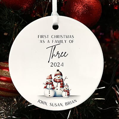 Family of 3 First Christmas 3, 2024 Personalized Custom Ornament, Heirloom Keepsake, Adoption