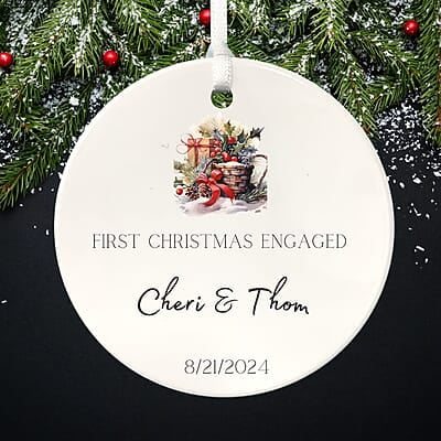 Engagement Ornament 3, Personalized 2024, Enduring Cherished Ceramic Keepsake, Custom Memento