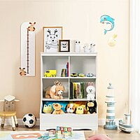 Spacious Kids Toy Organizer Shelf with Open Storage Bins – White Wooden Bookshelf for Toys & Books Spacious Kids Toy Organizer Shelf with Open Storage Bins – White Wooden Bookshelf for Toys & Books
