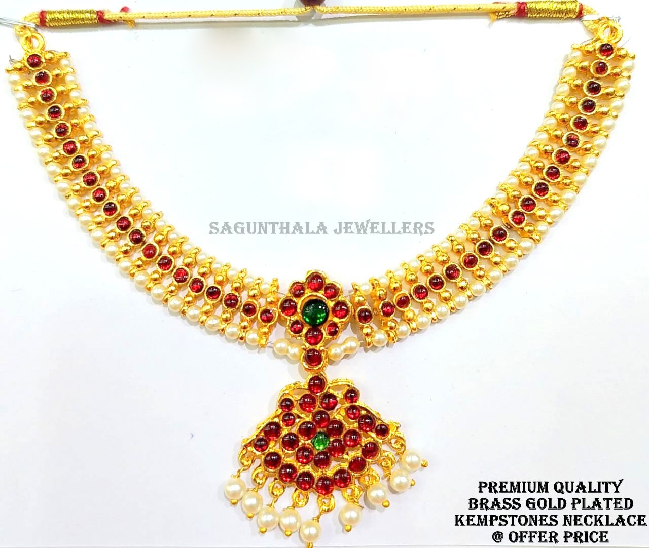 Temple Jewellery - Brass Gold Plated & Kempstones Necklace