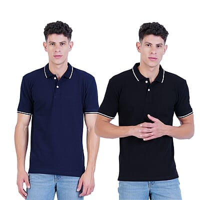 Wemyc Men's Cotton Rich Solid Polo T-Shirt Regular Fit- Pack of 2