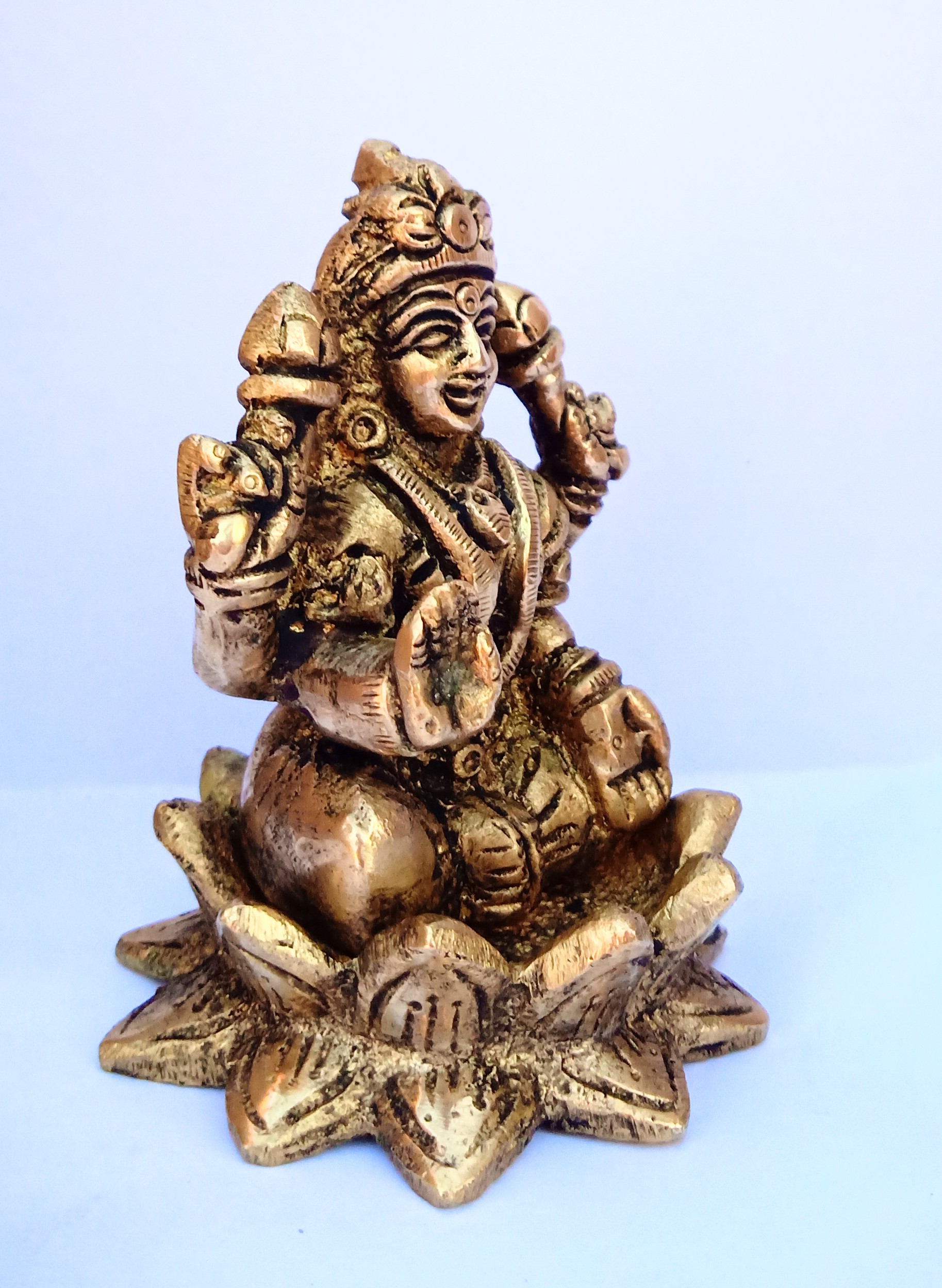 Laskshmi Devi on Lotus Brass Statue - 9 cm x 6 cm