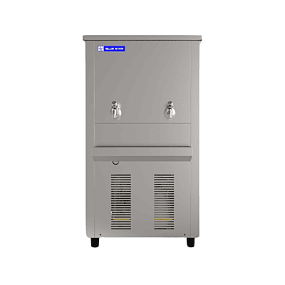 Front view of Stainless steel Blue Star SDLX6080 water cooler, 80-liter. Front view of Stainless steel Blue Star SDLX6080 water cooler, 80-liter.
