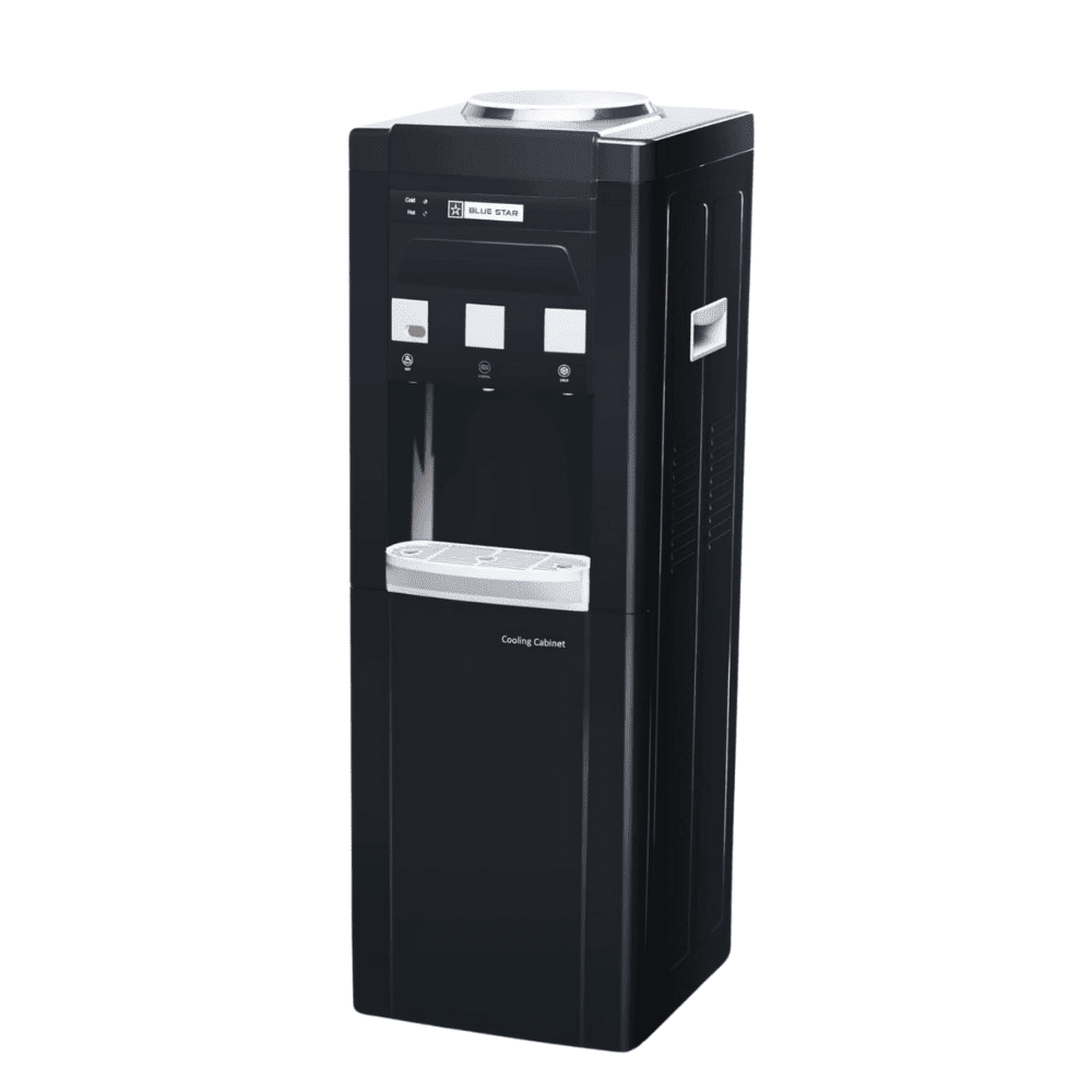 Side look of Blue star BwD3FMRGB- Black Water dispenser with cooling cabinet Side look of Blue star BwD3FMRGB- Black Water dispenser with cooling cabinet