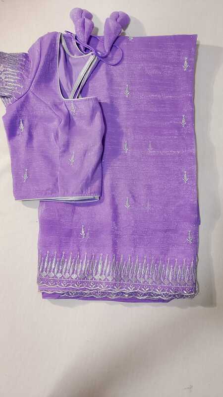 P566: Ready To Ship Beautiful Shimmer Chiffon Silk Saree With Stitched Blouse