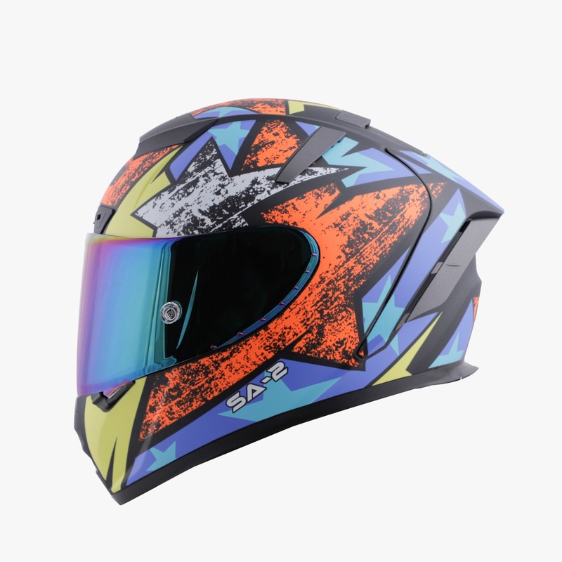 STEELBIRD SA-2 STAR GLOSSY BLACK/ORANGE C/V 580 MM WITH EXTRA VISOR (SH)