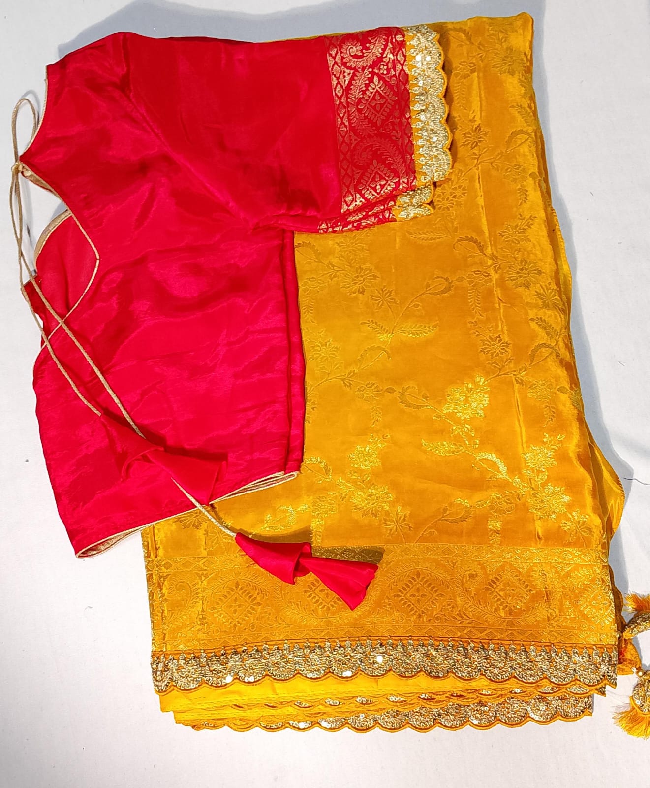 C111: ReadyTo Ship Banarasi Moonga Silk Saree With Stitched Blouse