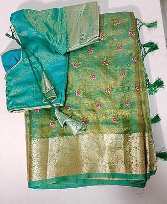 C233: Ready To Ship Beautiful Organza Saree With Stitched Blouse