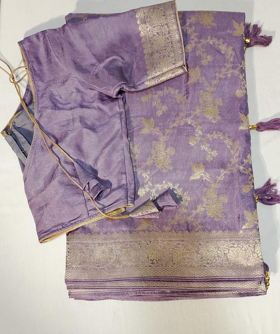 C114: Ready To Ship Banarasi Moonga Silk Saree With Stitched Blouse