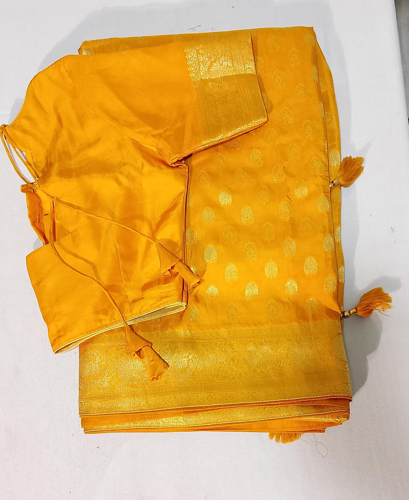 C151: Ready To Ship Beautiful Banarasi Moonga Silk Saree With Stitched Blouse
