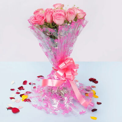 12 Pink Roses Bouquet