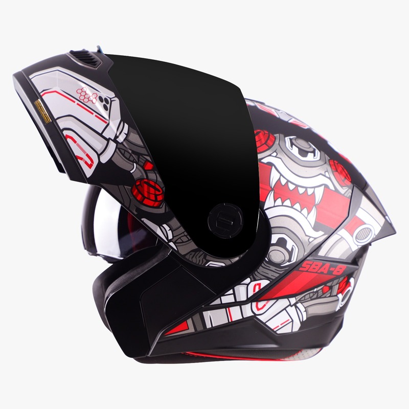 STEELBIRD SBA-8 ISS DIZIMON MATT BLACK/RED C/V 580 MM WITH EXTRA SMOKE VISOR