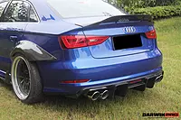 2013–2016 Audi S3 / A3 S-Line Sedan BKSS Style Rear Diffuser with LED Light