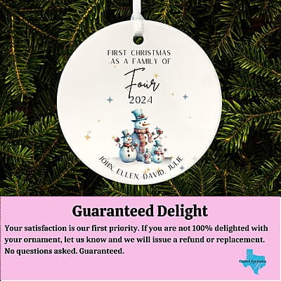 Family of 4 First Christmas 4, Personalized 2024 Custom Ceramic Ornament, Quality Lasting Heirloom Keepsake, Beautiful Nostalgic Memento