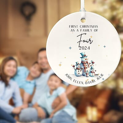 Family of 4 First Christmas 4, Personalized 2024 Custom Ceramic Ornament, Quality Lasting Heirloom Keepsake, Beautiful Nostalgic Memento