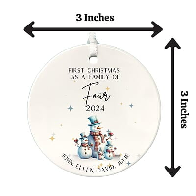 Family of 4 First Christmas 4, Personalized 2024 Custom Ceramic Ornament, Quality Lasting Heirloom Keepsake, Beautiful Nostalgic Memento