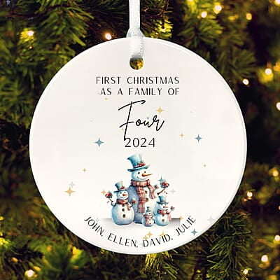 Family of 4 First Christmas 4, Personalized 2024 Custom Ceramic Ornament, Quality Lasting Heirloom Keepsake, Beautiful Nostalgic Memento