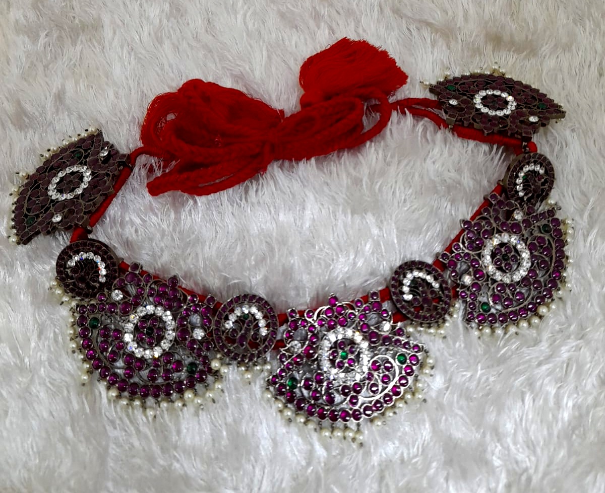 Panchalokam Margam Black Finish Kempstones Oddiyanam | Traditional Temple Jewellery Waistbelt