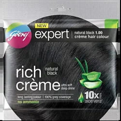 Godrej Expert Rich Creme Hair Colour - Single Use, Long Lasting, 100% Grey Coverage (20 g + 20 ml), 1 pc