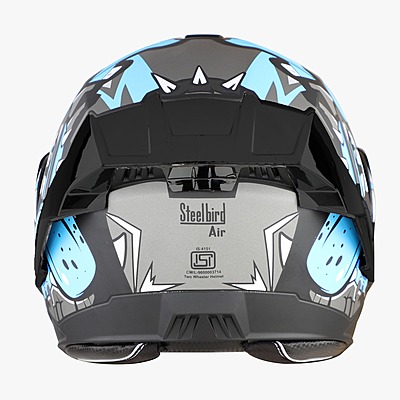 STEELBIRD SBA-8 ISS SHARKY GLOSSY BLACK/JAZZ BLUE C/V 580 MM WITH EXTRA SMOKE VISOR & BLACK SPOILER