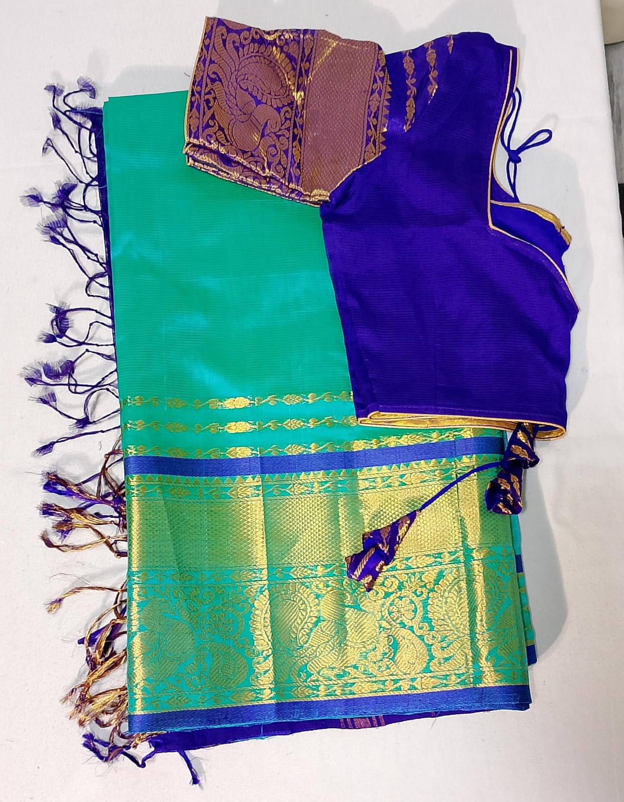C159: Ready To Ship Beautiful Mangalagiri Saree With Stitched Blouse