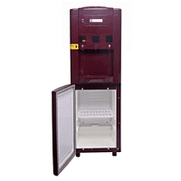 Modern floor-standing water dispenser with 20 litre refrigerator compartment. Modern floor-standing water dispenser with 20 litre refrigerator compartment.