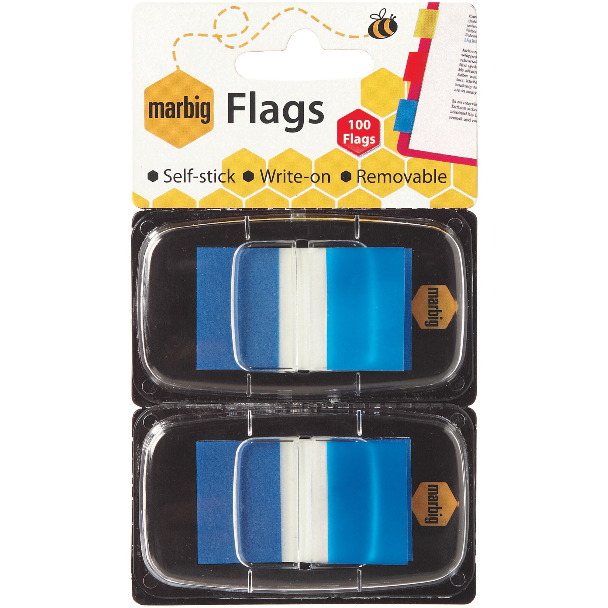 Marbig Flags Coloured Tip Twin Pack 25 x 44mm 50 Flags Per Dispenser Blue Pack Of 2
