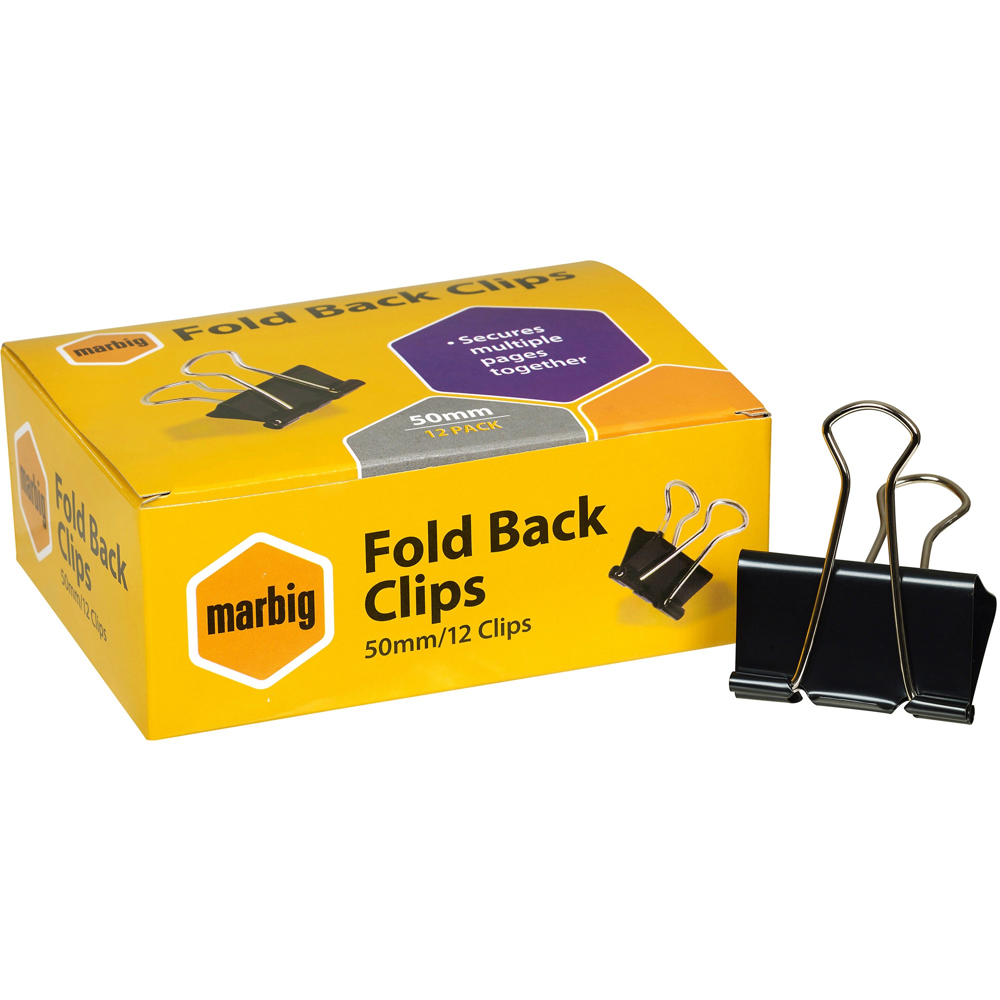 Marbig Foldback Clips 50mm Black Box Of 12