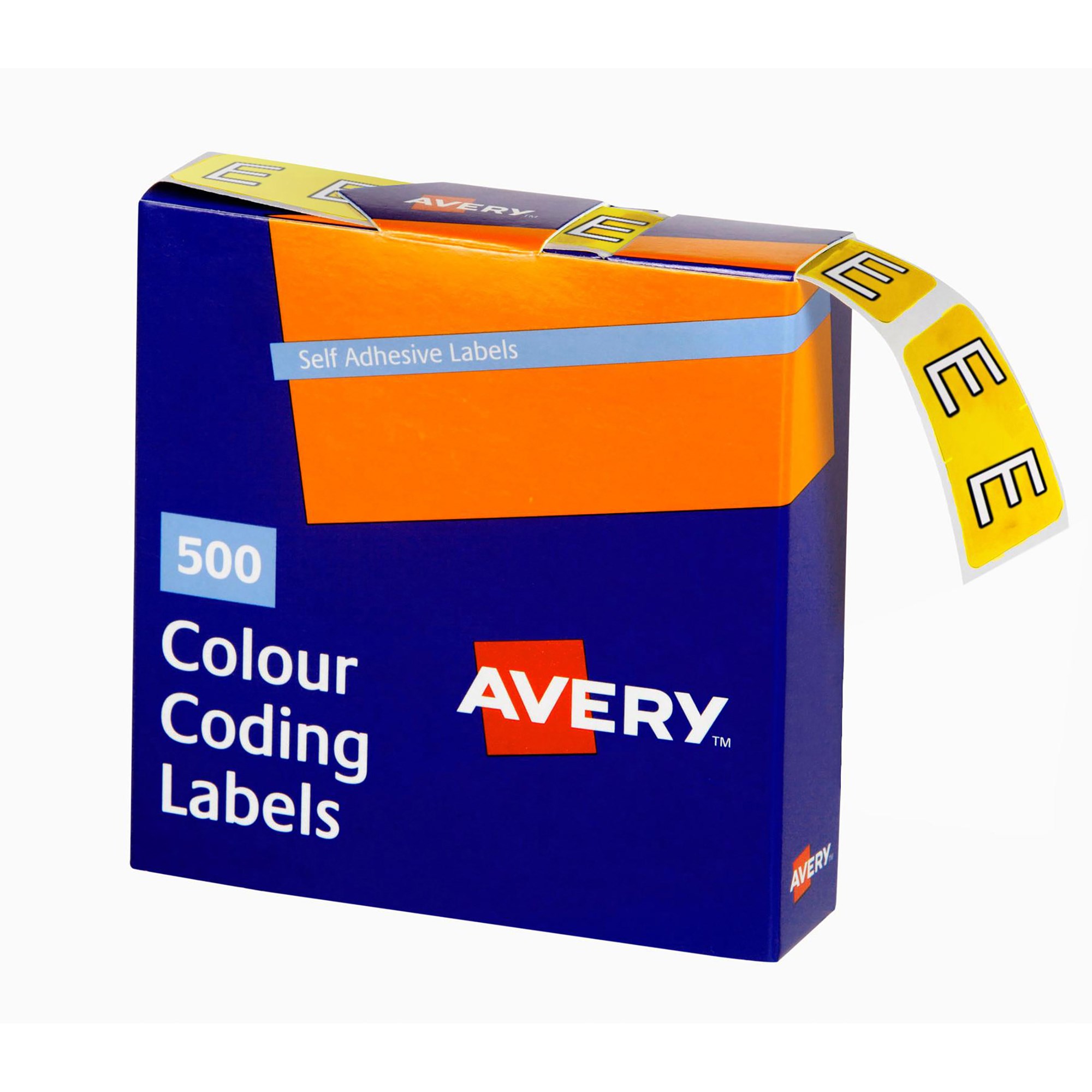 Avery Alphabet Coding Label E Side Tab 25x38mm Yellow Box  Of 500