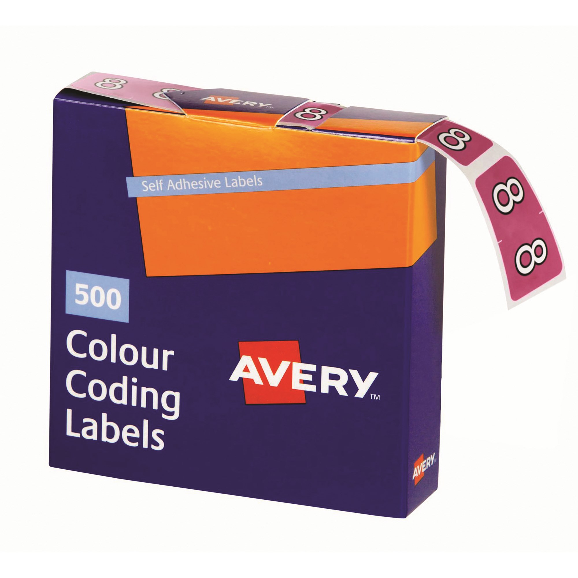 Avery Numeric Coding Label 8 Side Tab 25x38mm Mauve Box  Of 500