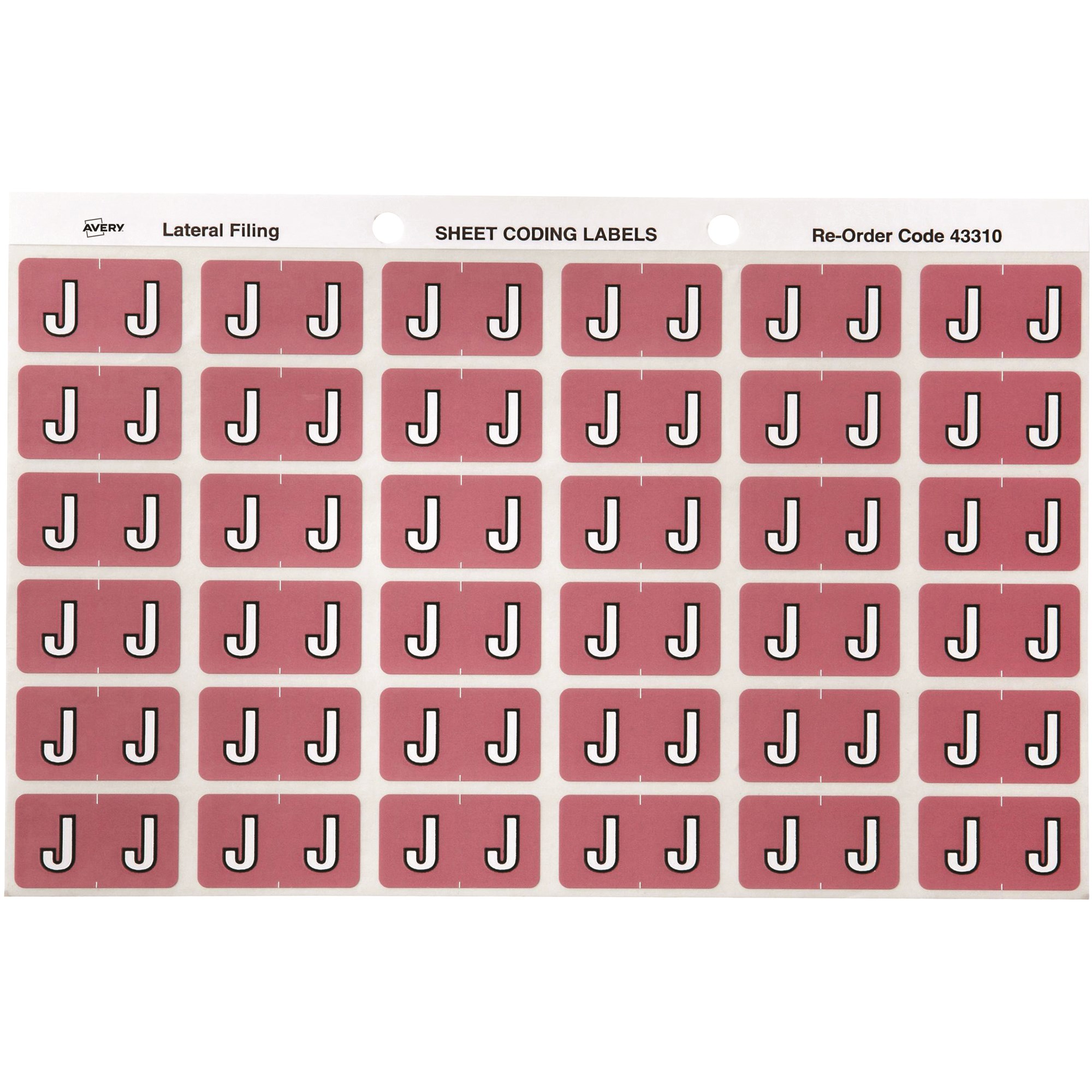 Avery Alphabet Coding Label J Side Tab 25x38mm Mauve Pack Of 180