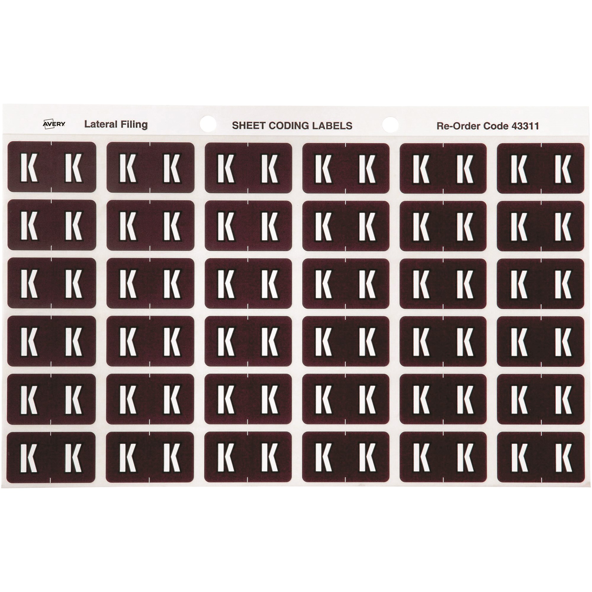 Avery Alphabet Coding Label K Side Tab 25x38mm Brown Pack Of 180