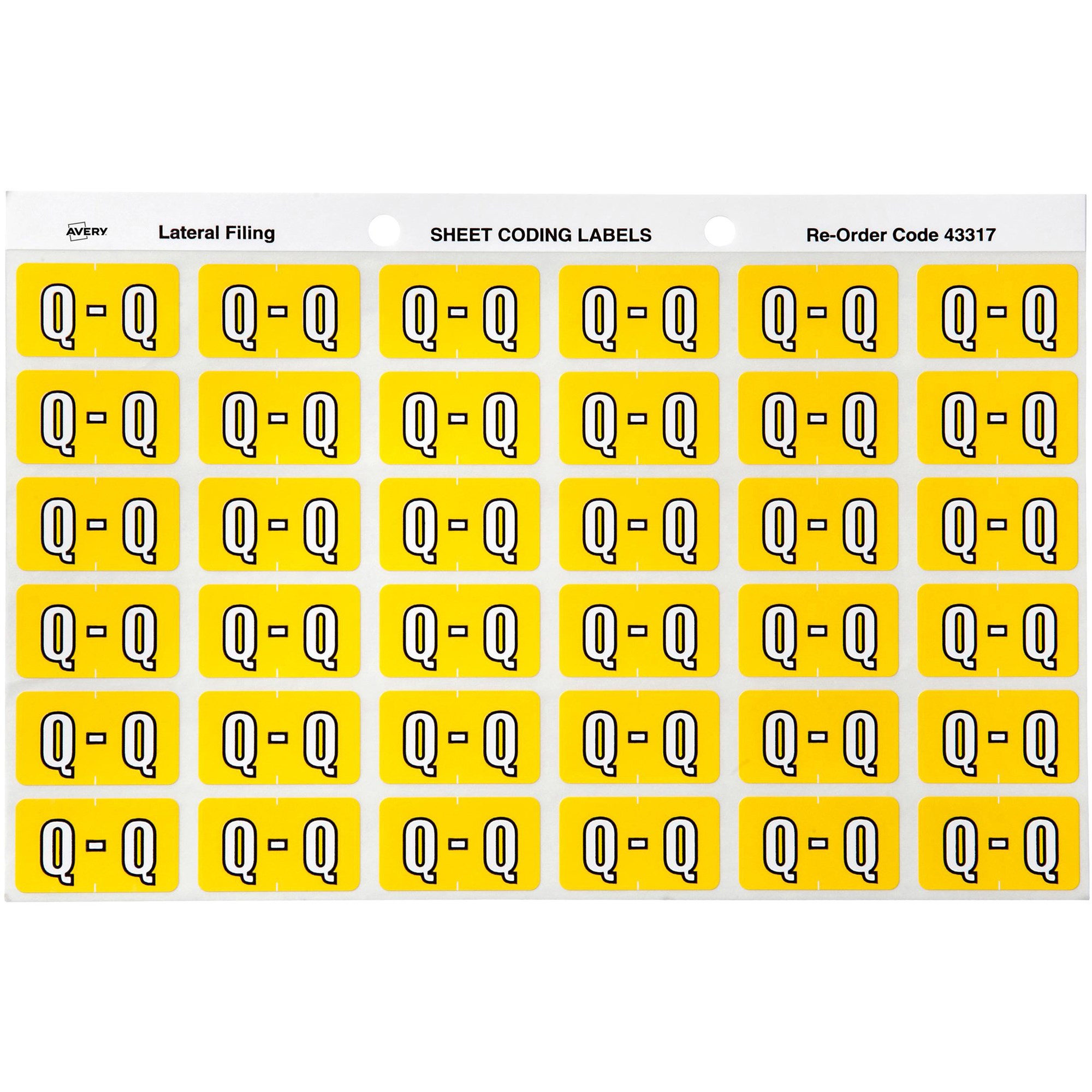 Avery Alphabet Coding Label Q Side Tab 25x38mm Yellow Pack  Of 180