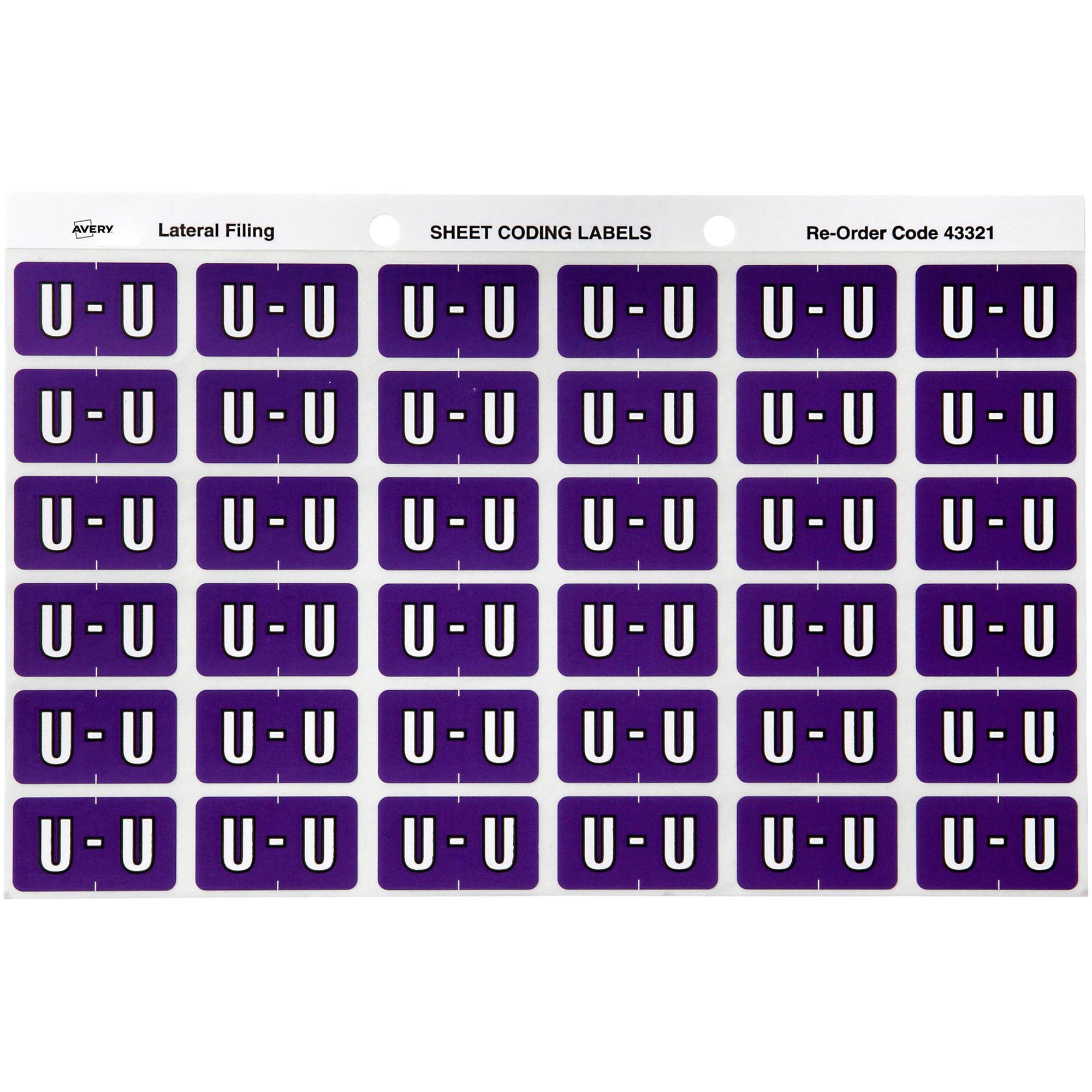 Avery Alphabet Coding Label U Side Tab 25x38mm Purple Pack Of 180
