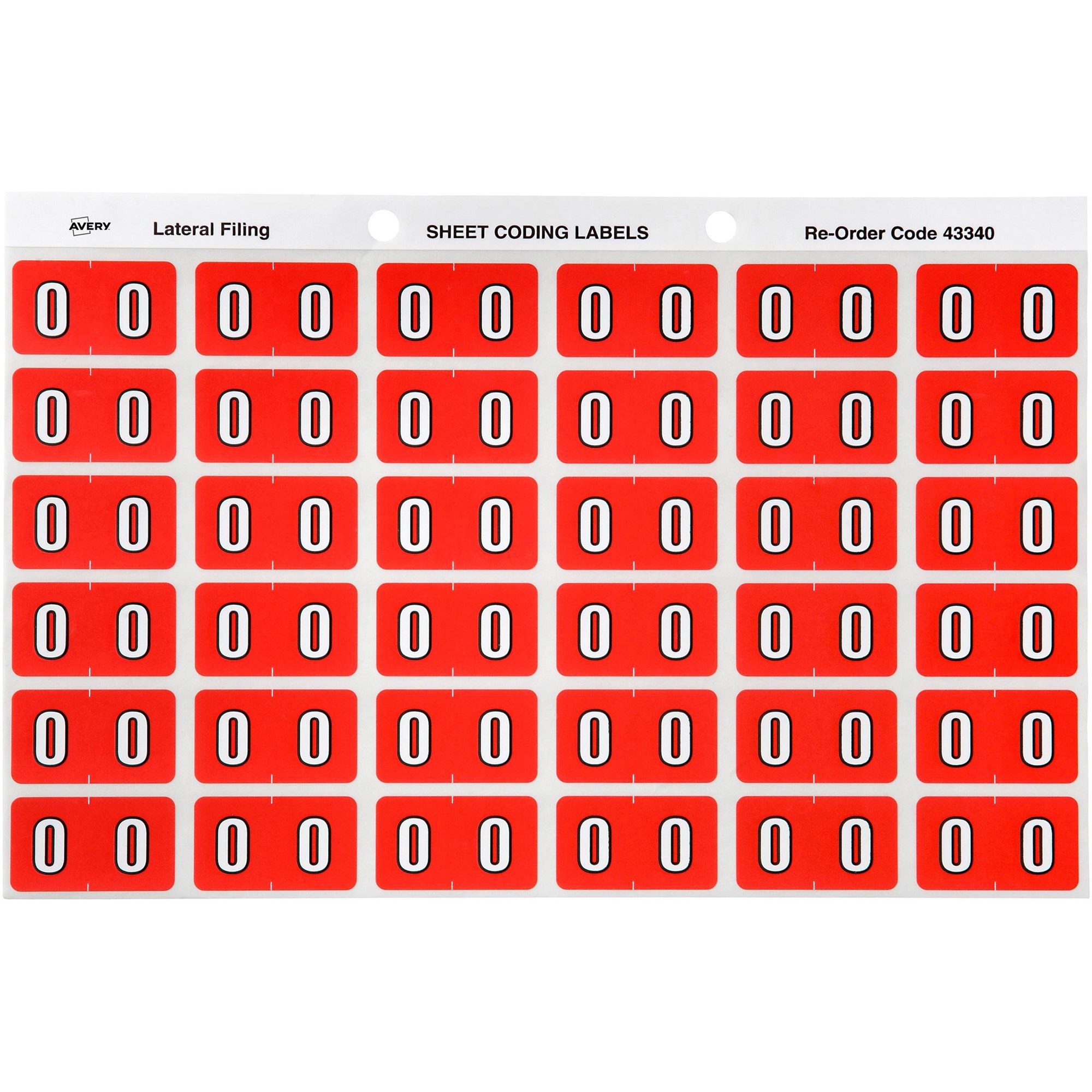 Avery Numeric Coding Label 0 Side Tab 25x38mm Pink Pack  Of 180