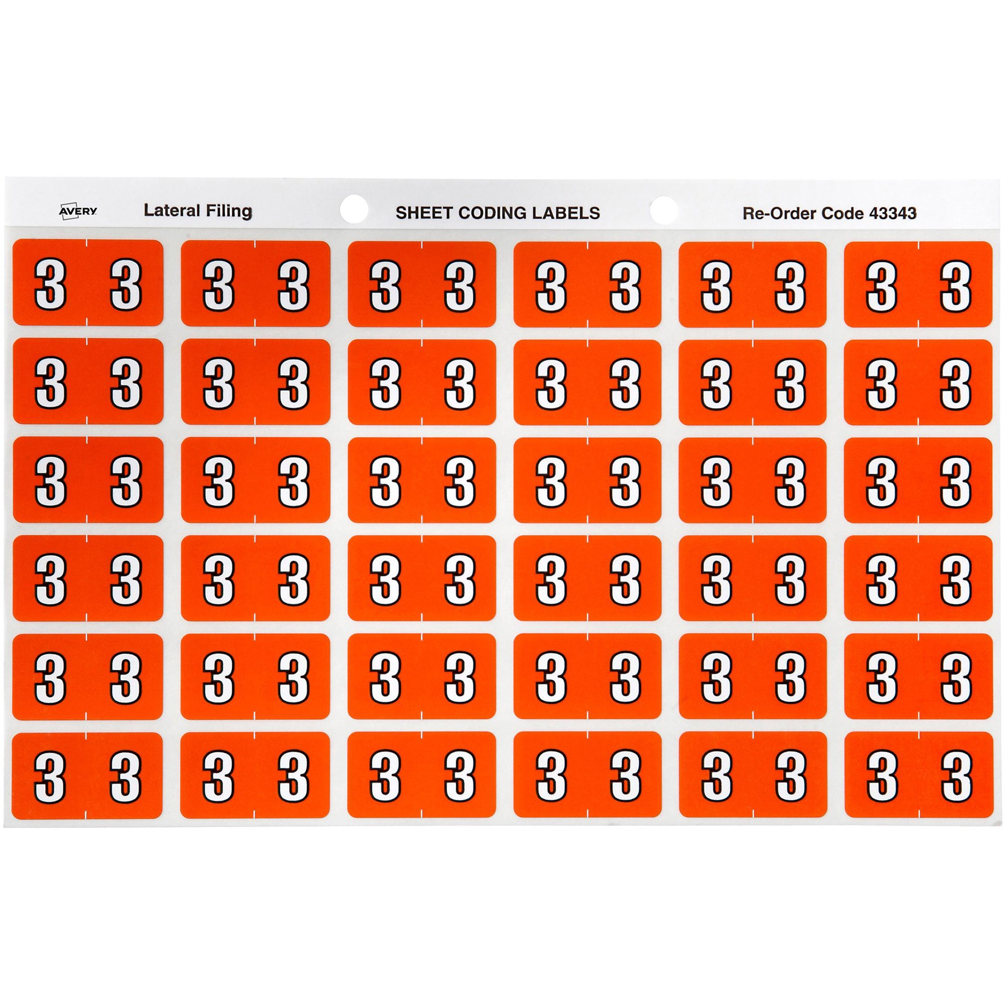 Avery Numeric Coding Label 3 Side Tab 25x38mm Dark Orange Pack Of 180