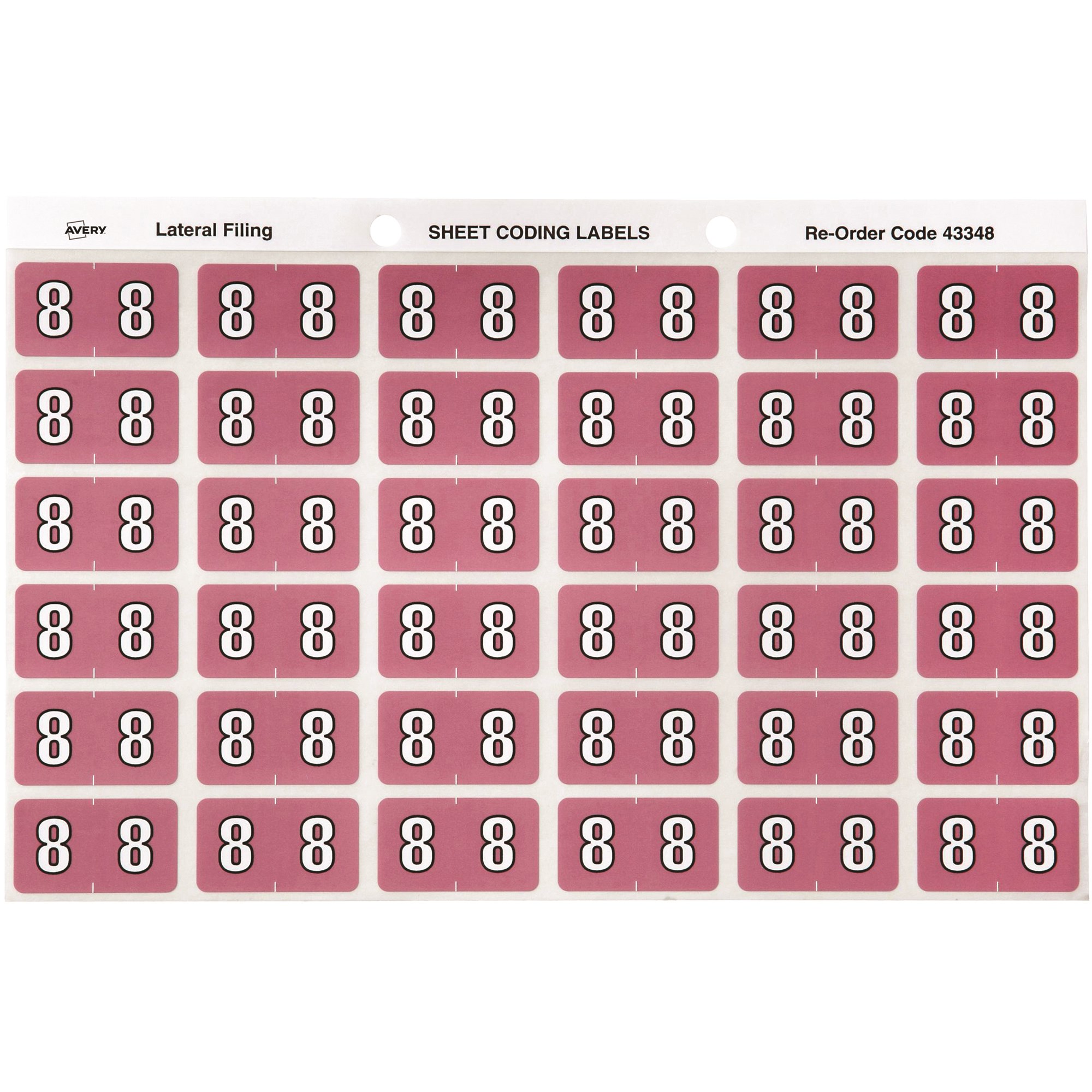 Avery Numeric Coding Label 8 Side Tab 25x38mm Mauve Pack  Of 180