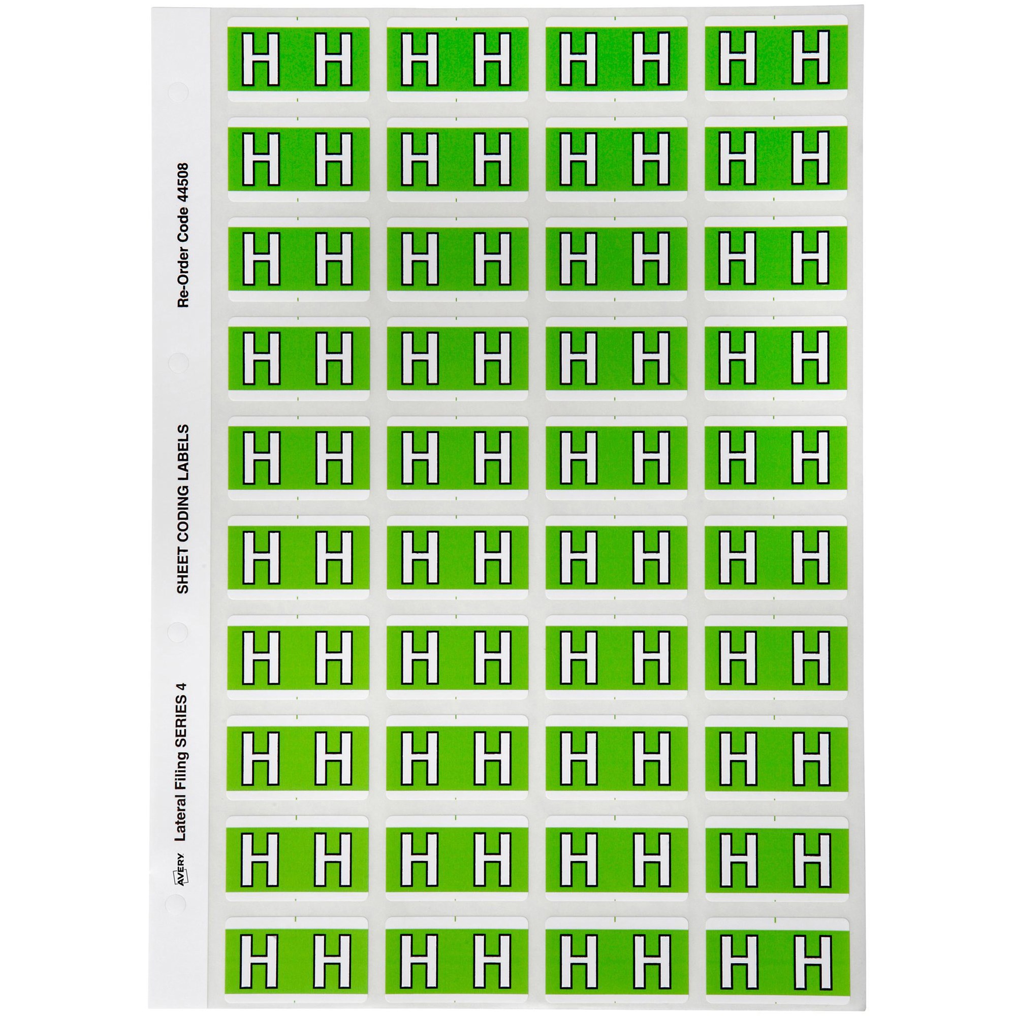 Avery Alphabet Coding Label H Side Tab 25x42mm Light Green Pack  Of 240