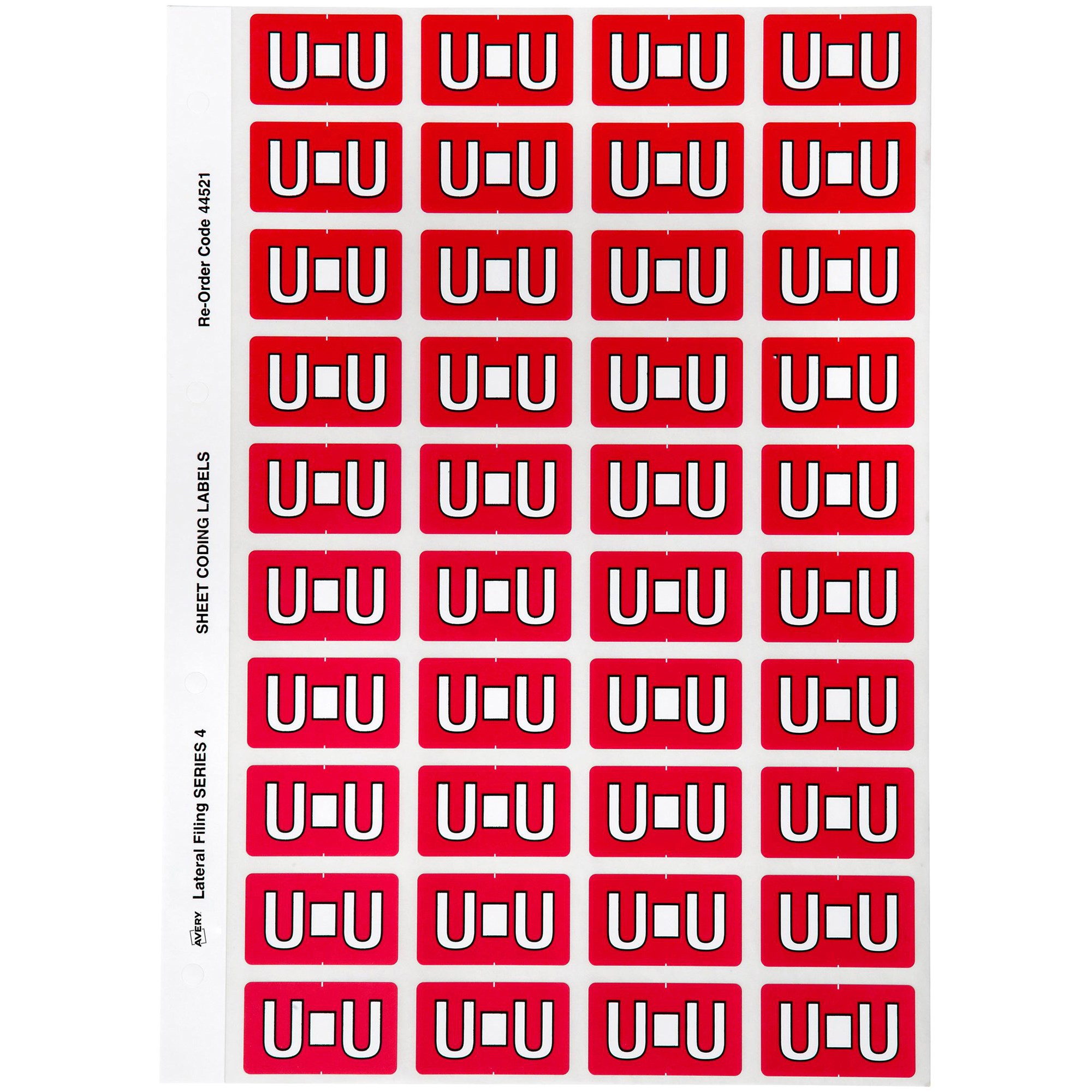 Avery Alphabet Coding Label U Side Tab 25x42mm Red Pack Of 240