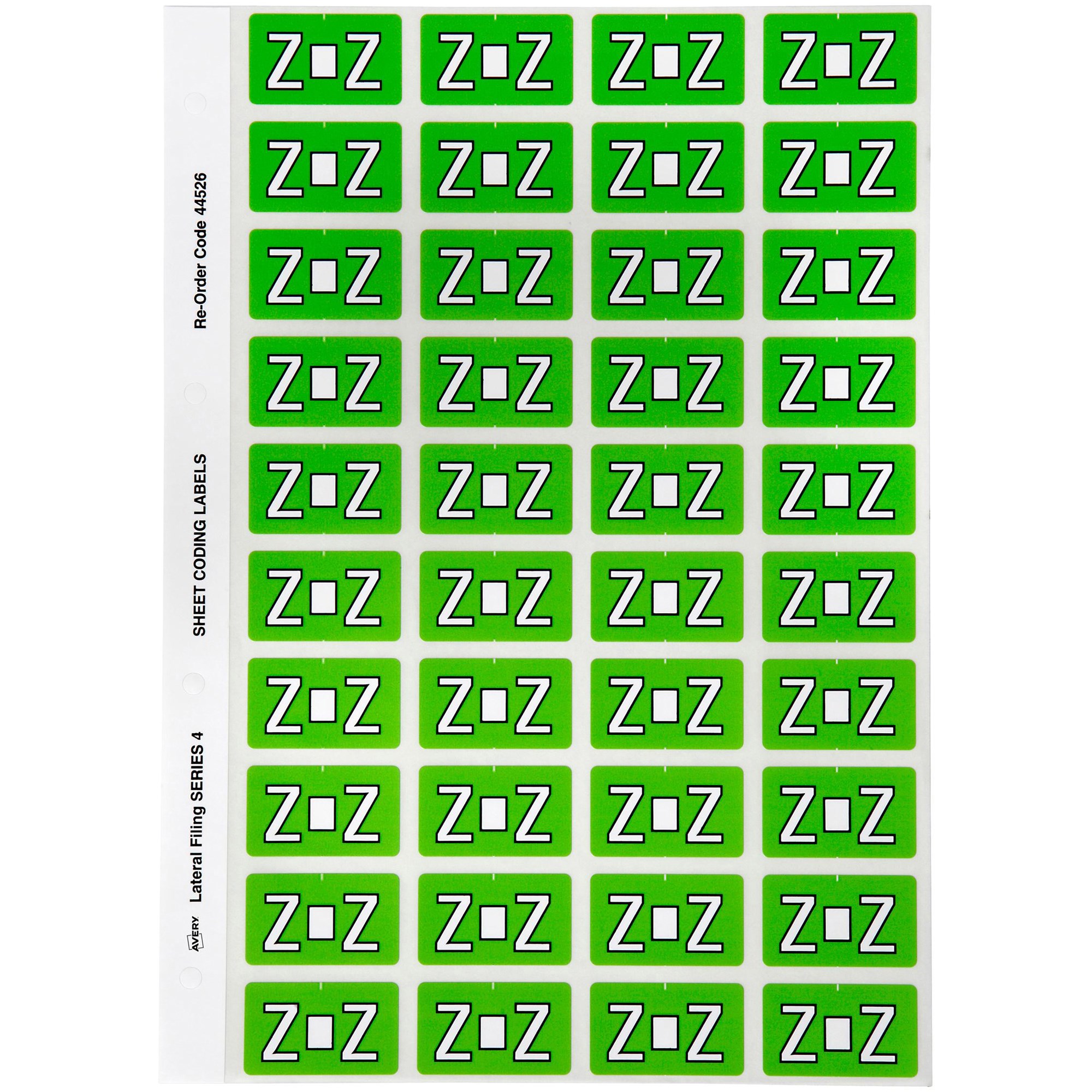 Avery Alphabet Coding Label Z Side Tab 25x42mm Light Green Pack Of 240