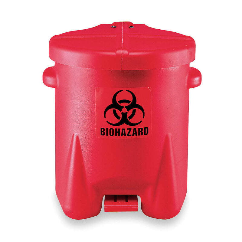 Contenedor con Tapa Accionada por Pedal para Desechos Biopeligrosos 6 gal. Polietileno Rojo Contenedor con Tapa Accionada por Pedal para Desechos Biopeligrosos 6 gal. Polietileno Rojo