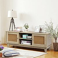 Boho Light Wood & Rattan TV Stand - Media Console with Cane Doors Boho Light Wood & Rattan TV Stand - Media Console with Cane Doors