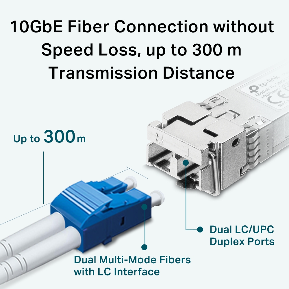 TP-Link 10GBase-SR SFP+ LC Transceiver TP-Link 10GBase-SR SFP+ LC Transceiver
