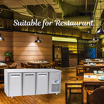 Durable and easy-to-clean Blue Star 3 Door Under Counter Chiller with removable gasket.