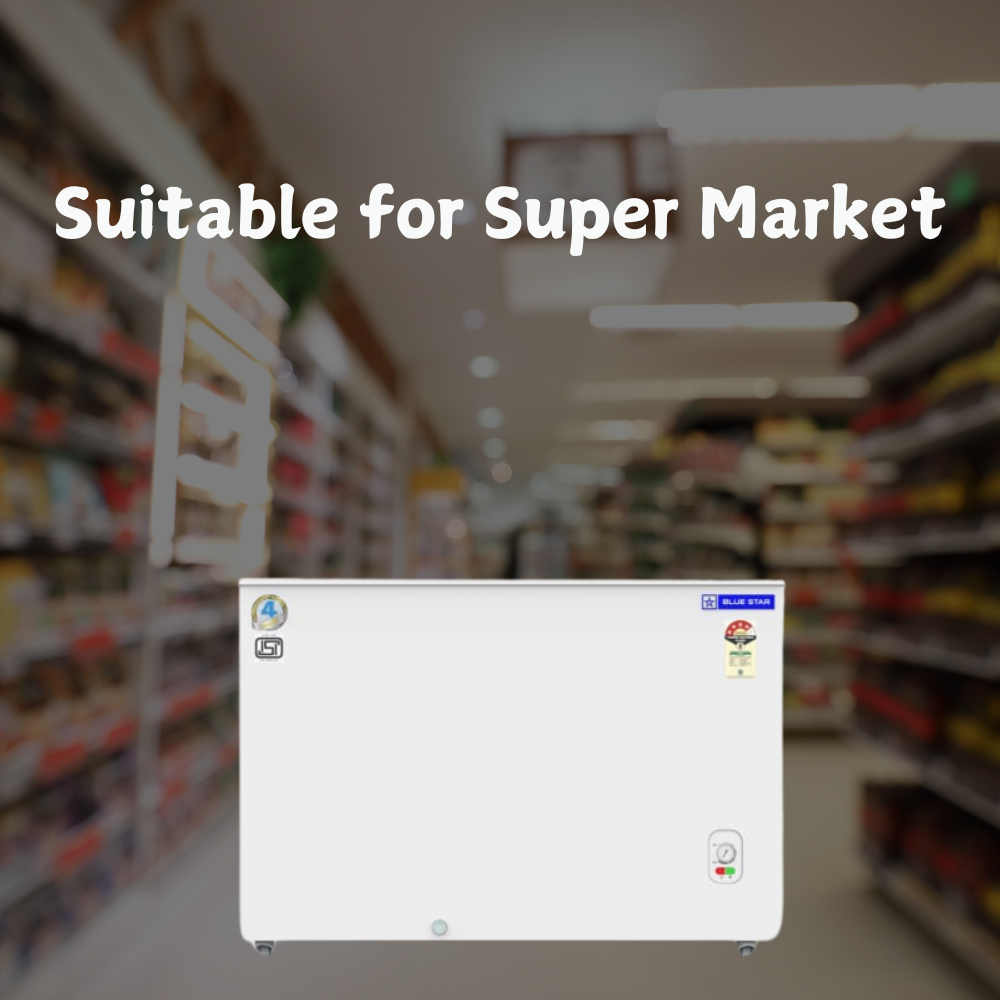 Suitable for Super Market: Blue Star Flat glass top Deep Freezer- GT4-300M