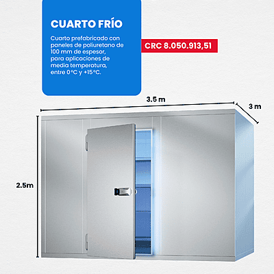 SUMINISTRO E INSTALACIÓN DE CUARTO FRÍO PARA MEDIA TEMPERATURA 3.5m x 3m x 2.5m